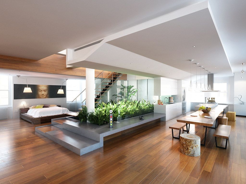 Suelo de madera y salón renovado